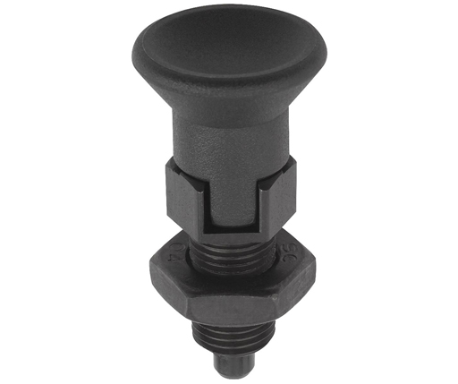Indexing Plungers - Steel Hand Retractable Plunger w/ Collar - Plastic Handle - Hardened Pin w/ Jam Nut - Lockout - Metric (03089)