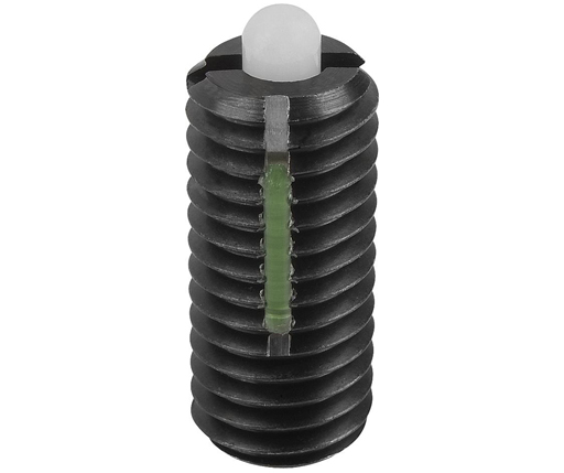 Spring Plungers - Pin Type - Steel - Nylon Locking - Hex End & Slotted End - Plastic Plunger - Light End Force - Inch