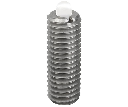 Spring Plungers - Pin Type - Stainless Steel - Hex End & Slotted End - Plastic Plunger - Standard End Force - Metric